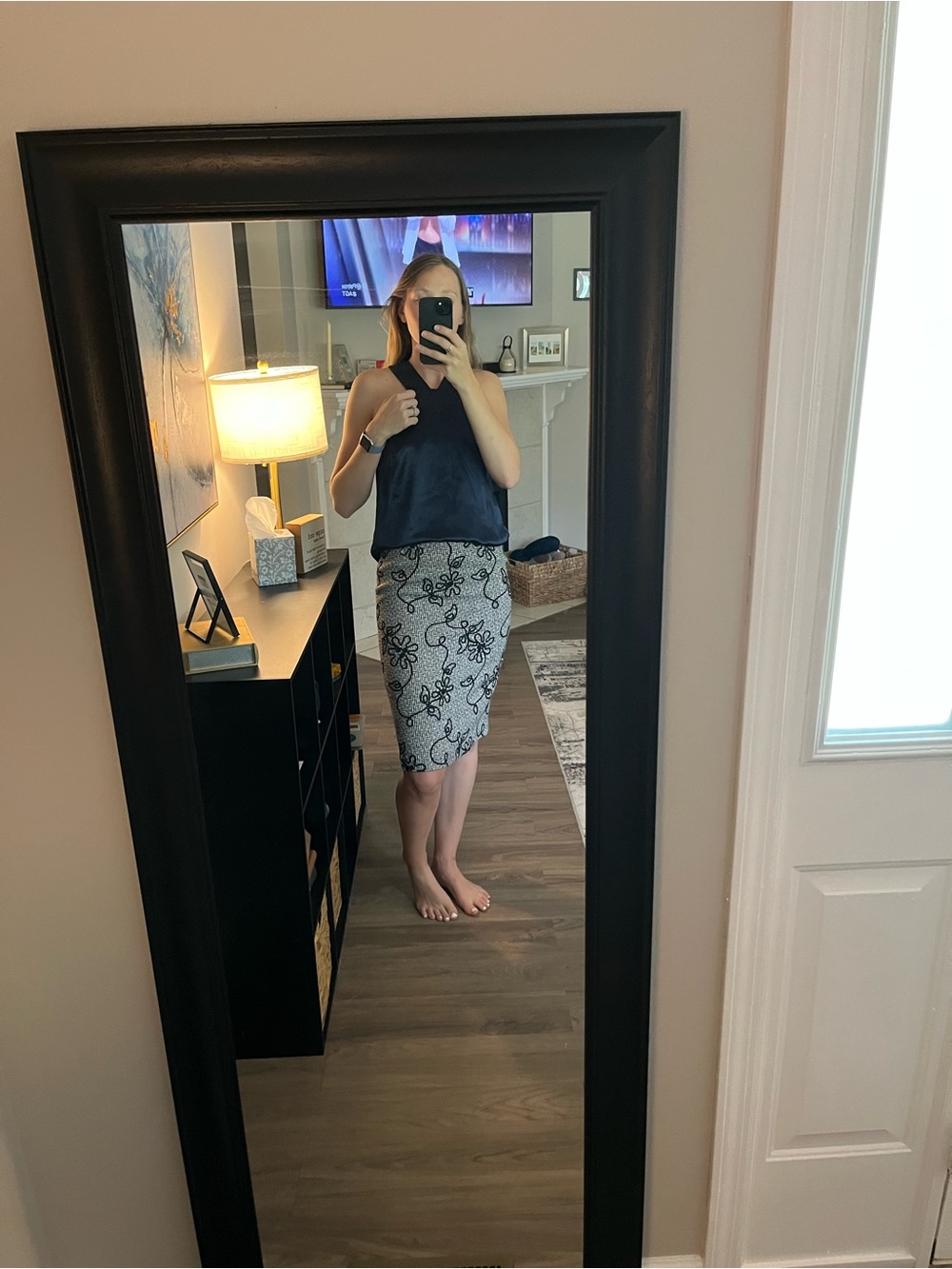 Floral Embroidered Midi Skirt in Gray